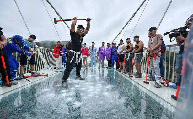 See How The Chinese Glass Bridge Was Tested Before People Were Allowed To Cross