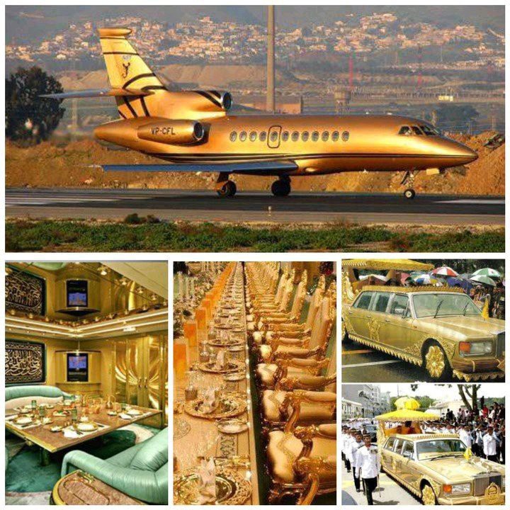 Check Out The Man Who Lived In A Golden Palace, Has 700 Cars And The Only Golden Private Jet In The World